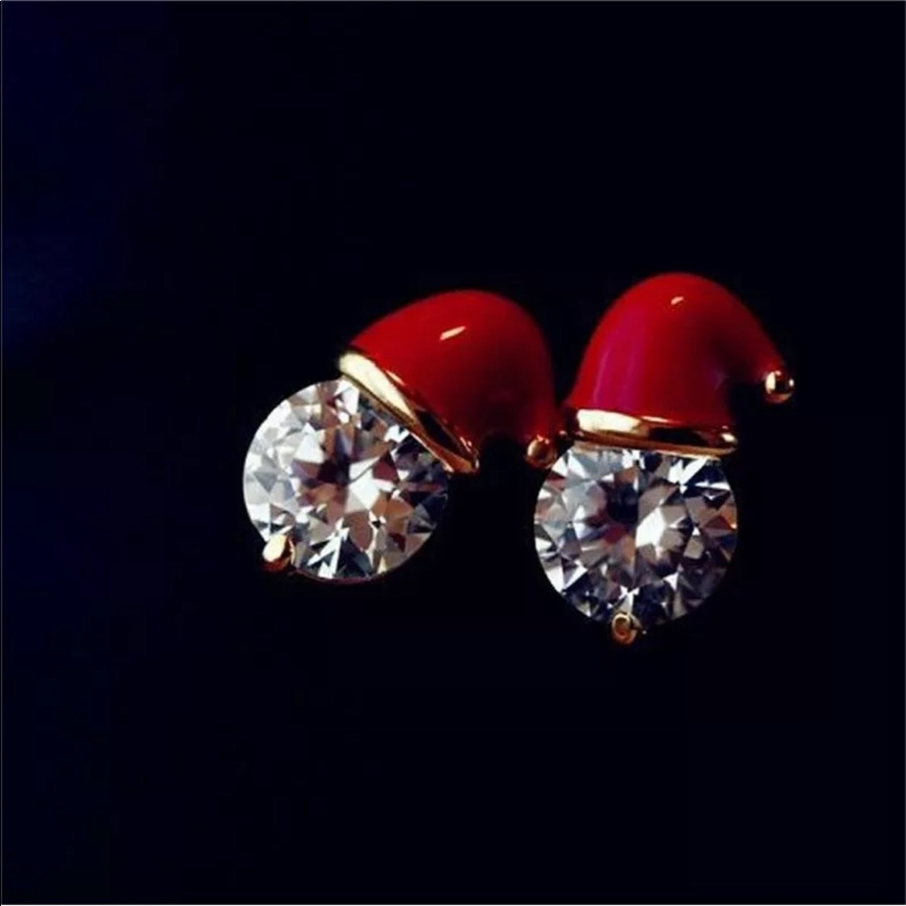 Cute Stocking Cap Crystal Post Earrings